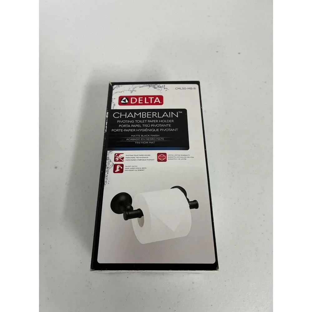 Delta Chamberlain Pivoting Toilet Paper Holder Matte Black CML50-MB-R NEW